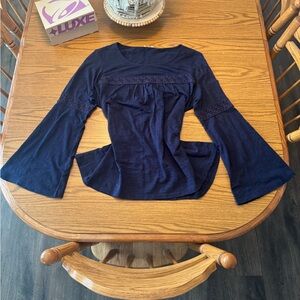 Brandy Melville Dark Blue Bell Sleeve Blouse